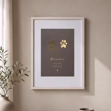Personalisierter Pfotenabdruck |Haustier Erinnerung mit Folienprägung in Gold, Silber, Champagner oder Altrosa |Hund & Katze|Erinnerungsbild