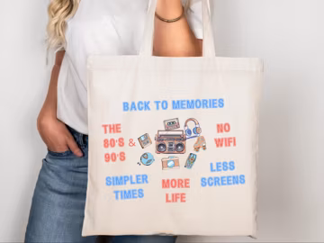 Retro 80s 90s Tote Bag, Back to Memories Aesthetic Canvas Bag, Vintage Nostalgia Gift, No Wifi More Life, Cute Throwback Shopper Bag