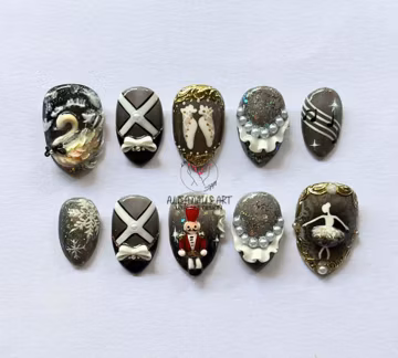Limited Edition Nutcracker Ballet Press On Nails, Luxury Handmade Winter Holiday/Party Nail Set