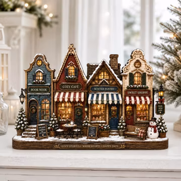 Christmas Village 2D Wooden Block, Mini Holiday Village Shop Shelf Sitter, Rustic Farmhouse Display, Cozy Xmas Home Gift Idea, Holiday Gift