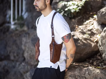 Brown Leather Shoulder Holster Bag, Festival - Travel Bag, Men's Holster - Valentine's Day Gift