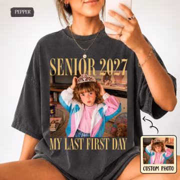 Custom Childhood Photo Senior Shirt: Retro Senior 2027 Shirt, My Last First Day Tee, Class of 2027 Shirt, Graduation Gift, Senior Night Gift