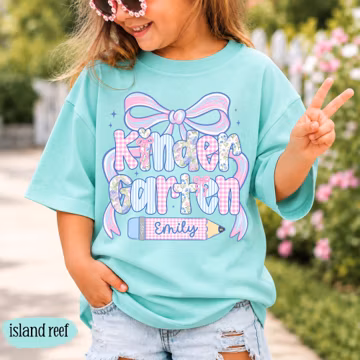 Custom Back To School Shirt For Kids: Cute Kindergarten Girl Shirt, Preppy Coquette School Tee, Girl First Grade Tee, 1st Day Of School Gift