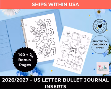 2026/2027 US Letter Bullet Journal Inserts | 142 Pre-Punched Pages | 3 Ring Binder Refill | Dated Planner | 170 GSM Journal Pages