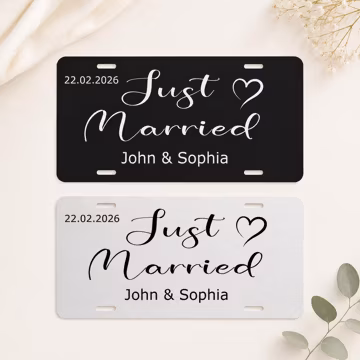 Personalized Just Married License Plate, Custom Wedding Car Sign, Bride & Groom Auto Decor, Wedding Gift