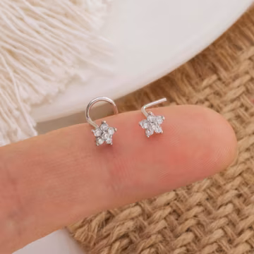 925 Sterling Silver Flower Nose Stud 20G/L shape Nose Ring/Tiny Nose Piercing/Small Nose Jewelry/Nose Barbell/Minimalist Jewelry/S-Shaped