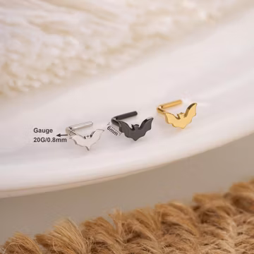 Halloween Tiny Bat Nose Studs/Bat Wings Nose Jewelry/L-Shaped Bat Nose Ring/Tiny Nose Piercing/Tiny Nose Jewelry/Nose Barbell/Halloween Gift