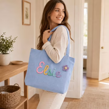 Personalized Corduroy Tote Handbag,Custom Name & Monogram Tote Handbag for Bridesmaid,Everyday Shoulder Handbag for Work,Wedding Party Gifts