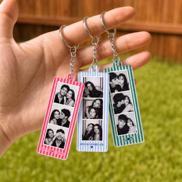 Custom Mini Photo Booth Strip Keychain, Strip Photo Keyring, Personalized Couple Photos Keychain, Gift For Boyfriend, Besties Photo Keychain