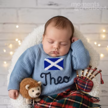 Personalized Baby Scotland Flag Sweater: Hand-Embroidered Name, Scottish Flag Jumper
