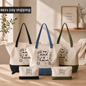 Custom Maid Of Honor Tote Bag With Name, Personalized Bridal Maid Of Honor Cotton Tote With Illustrated Text Design