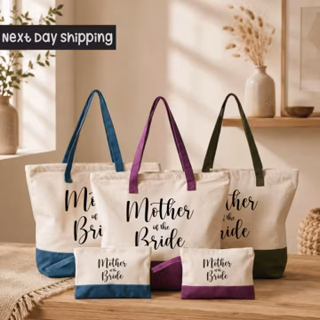 Mother of the Bride Tote Bag - Burlap Cotton with Zipper and Pocket