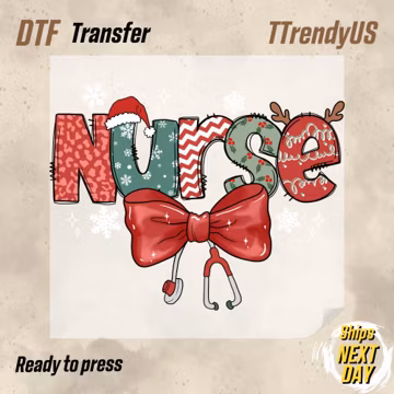 Christmas Nurse Coquette DTF Transfer, Bow Stethoscope Ready to Press, Cute Nurse Christmas Heat Press Design