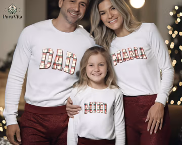 Matching Family Christmas Sweatshirt, Dada Dad Mama Mini, Plaid Holiday Hoodies