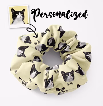 Personalized Scrunchie Hair Tie Photo Name/ Custom Hair Accessory/ Gift for Her Mom
