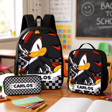 Custom Name Shadow School Backpack, Personalized Sonic Characters School Bag, Back to School Gift