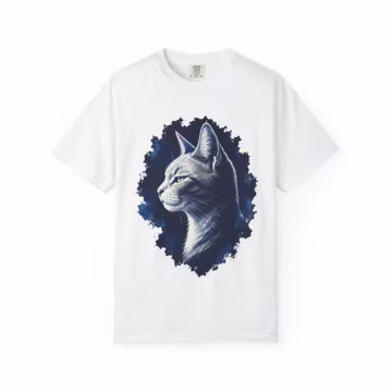 Blue Profile Cat Portrait T-Shirt | Detailed Feline Illustration