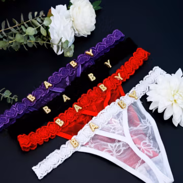 Custom Name Thong,Personalized Lace Thong with Name,Thong with Gold Charms,Romantic Gift for Him Her,Anniversary Gift,Bachelorette Gift