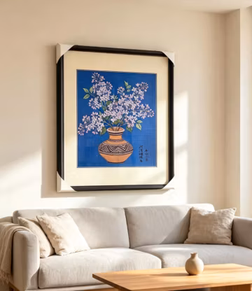 Lilac Flower Vase Silk Brocade Wall Art, Framed Jacquard Floral Tapestry, Vintage Botanical Hanging, Cottagecore Boho Home Decor