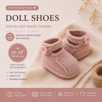 Knitted Booties PDF Pattern for 14-15 inch Waldorf Doll
