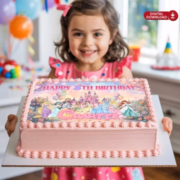 Personalized Princess Cake Topper, Pink Castle Birthday Sheet Cake Edible Image