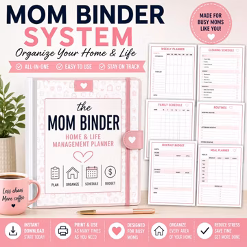 Mom Binder Printable Home Management Planner Family Organizer Routines Budget Cleaning Schedule PDF