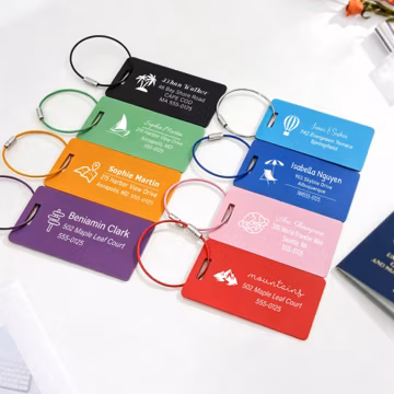 Personalized aluminum luggage tags, custom-engraved suitcase tags, custom name tags for travel bags, travel gifts, travel accessories