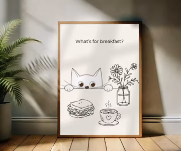 Kitchen Printable Wall Art, Funny Cat, Modern Food Poster, Neutral Kitchen Decor (Digital Download)