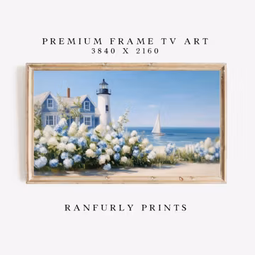 Hydrangea Lighthouse Coastal | Samsung Frame TV Art Download