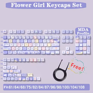 Purple Flower Keycaps Set, Cute Purple Keycaps Set, PBT MDA 138 Artisan Keycaps, Mechanical Keyboard Applicable Keycaps, Gift for Friend