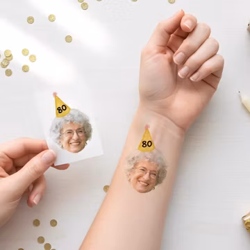Custom Face Temporary Tattoo with Party Hat, Personalized Birthday Favor