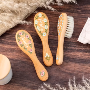 Personalised Birth Flower Hair Brush,Custom Baby Brush,Christening Keepsake,Baby Shower Gift,Flower Girl Gift,New Mom Gift,Newborn BabyBrush