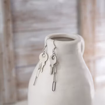 Tiny Vintage Suitcase Key Earrings: Fun & Minimalist