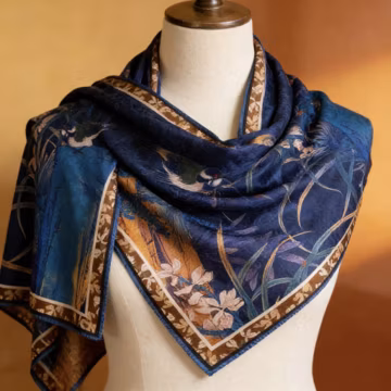 Long Floral Pattern Scarf Women Dressy Fashion Scarves Double Sided Double Color Xiangyunsha Silk Scarf