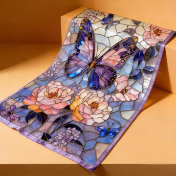 Butterfly And Flower Pattern Tussah Silk Long Scarf For Women Large Shawls Headscarf And Neck- Oblong Hair Wraps