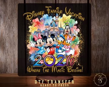 Disney Family Vacation 2026 DTF Transfer Ready To Press, Faux Glitter Castle Mickey Friends Where The Magic Begins Heat Transfer Iron On