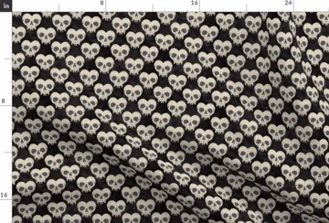 Skulls Black Fabric - Skull Hearts Small Scale By Dorkabrain - Skulls Black Beige Spooky Cotton Fabric By The Yard With Spoonflower
