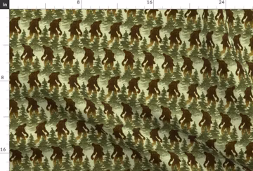 Bigfoot Fabric - Bigfoot - Large - Forest By Thecalvarium - Bigfoot Cryptozoology Forest Green Cotton Fabric By The Yard With Spoonflower