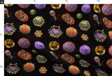 Virus Fabric - Virus On Black By Kightleys - Virus Covid 19 Scrubs Nurses Doctor Viral Face Mask Cotton Fabric By The Yard With Spoonflower