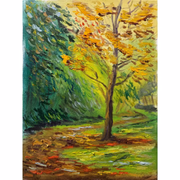 Golden tree in the autumn park. Original Oil Painting, Plein Air Art 30x40 cm