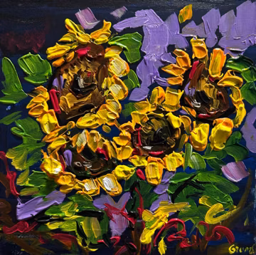 Sunflowers Yellow flowers modern art landscape original Acrylic painting 25x25cm