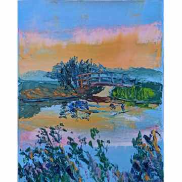 Sunset Village Oil Painting: Original Impasto Landscape Art (10x12)