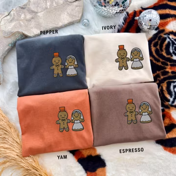 Embroidered Gingerbread Bride and Groom Matching Shirt, Christmas Bride, Gift for Her