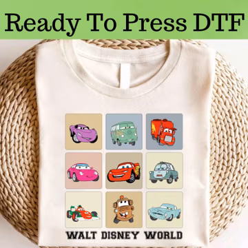 Disney Cars Characters DTF, Disney Cars DTF Transfer, McQueen and Friends DTF, Lightning McQueen Watercolor Shirt, Disney Cars Shirt