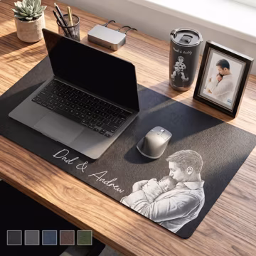 Custom 3D Engraved Effect Desk Mat, Personalized Photo Sketch Art Mouse Pad, 1st Father's Day Gift for Dad Husband, New Dad
