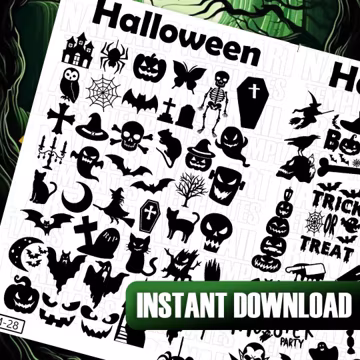 Halloween Silhouette Nail Art Templates | Spooky Nail Decal Designs | Digital Halloween Nail Art Transfers | Fun Nail Art Stencils