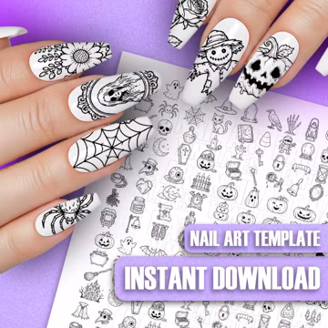 Halloween Nail Art Template Decals Sticker Wraps Practice Sheet Ghost Pumpkin Designs