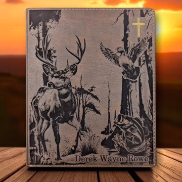 Personalized NIV Journal Bible: Engraved Deer Fish Duck, Lined Wide Margins