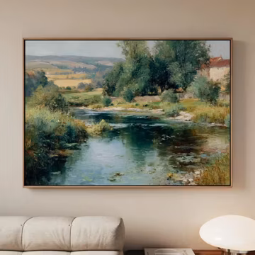 Framed Landscape Canvas Print, Vintage Oil Painting Wall Art, Large Nature Wall Decor For Living Room