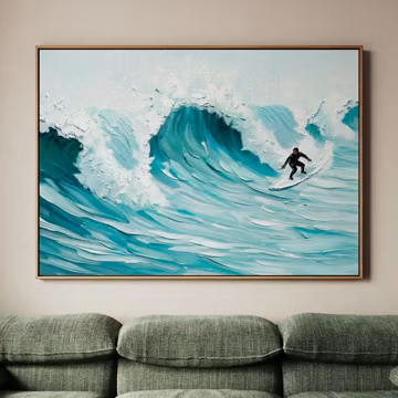 Custom Surfing Swimming Coast Painting, Framed Texture Wall Art Personalized Gift, Happy Summer Shore Crowds Canvas Print